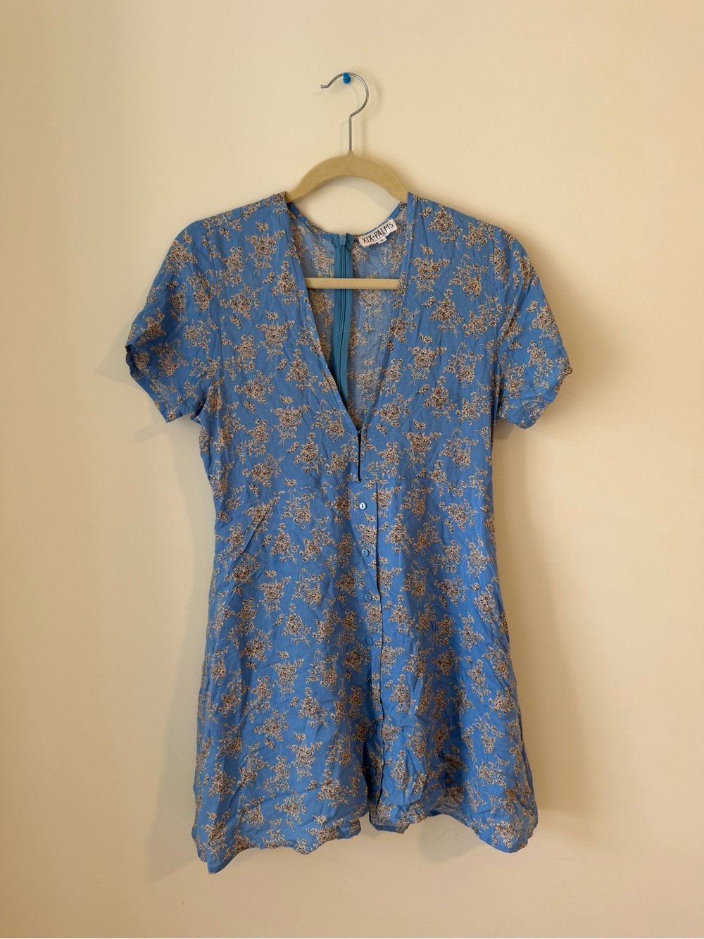 Sky Blue Floral V-Neck Mini Dress